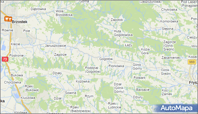 mapa Gogołów gmina Frysztak, Gogołów gmina Frysztak na mapie Targeo