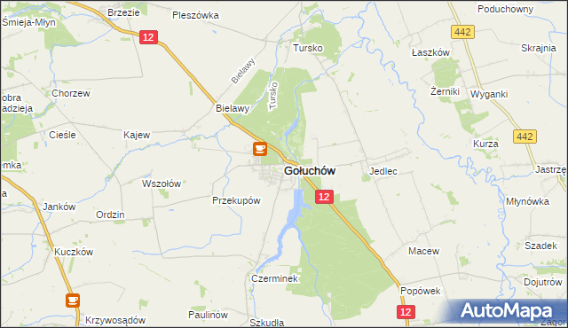 mapa Gołuchów powiat pleszewski, Gołuchów powiat pleszewski na mapie Targeo