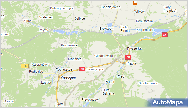 mapa Gołuchowice gmina Kroczyce, Gołuchowice gmina Kroczyce na mapie Targeo