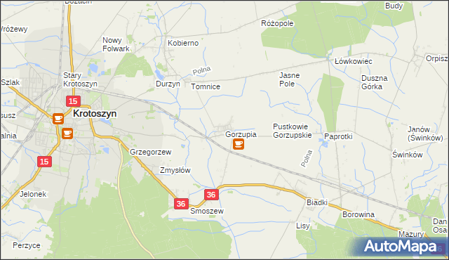 mapa Gorzupia gmina Krotoszyn, Gorzupia gmina Krotoszyn na mapie Targeo