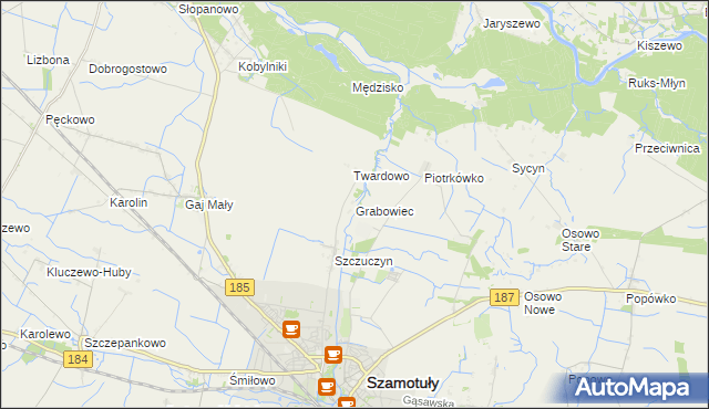 mapa Grabowiec gmina Szamotuły, Grabowiec gmina Szamotuły na mapie Targeo