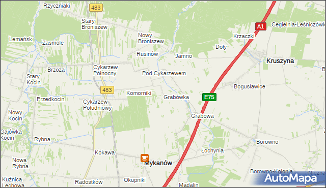 mapa Grabówka gmina Mykanów, Grabówka gmina Mykanów na mapie Targeo