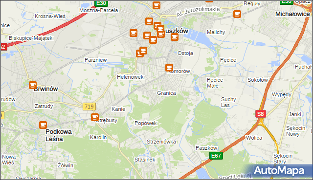 mapa Granica gmina Michałowice, Granica gmina Michałowice na mapie Targeo
