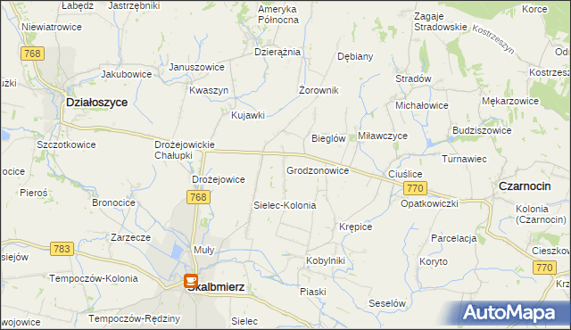 mapa Grodzonowice, Grodzonowice na mapie Targeo