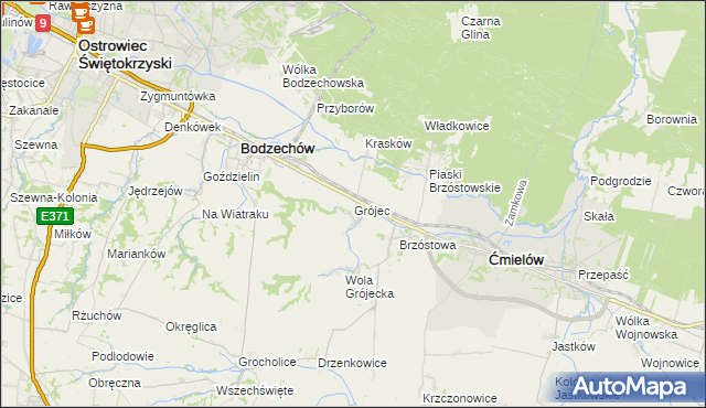 mapa Grójec gmina Ćmielów, Grójec gmina Ćmielów na mapie Targeo