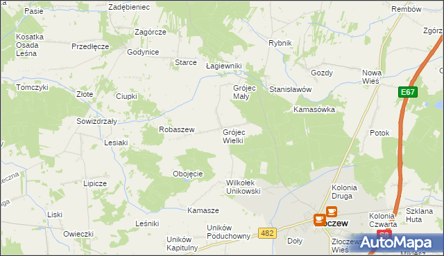 mapa Grójec Wielki gmina Złoczew, Grójec Wielki gmina Złoczew na mapie Targeo