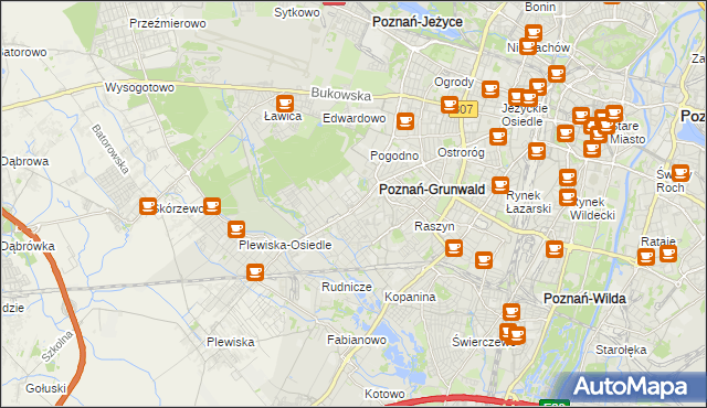 mapa Grunwald gmina Poznań, Grunwald gmina Poznań na mapie Targeo