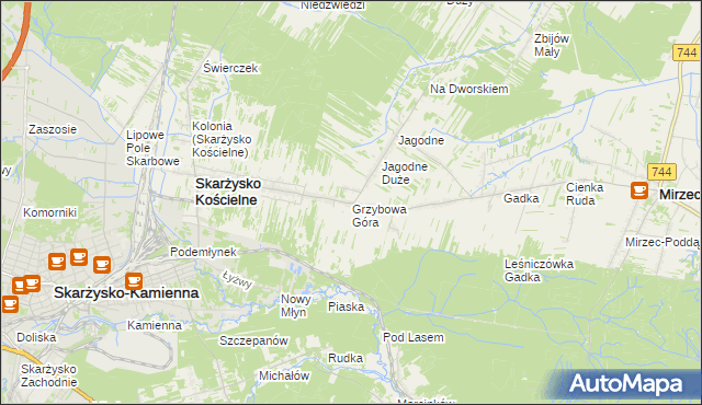 mapa Grzybowa Góra, Grzybowa Góra na mapie Targeo
