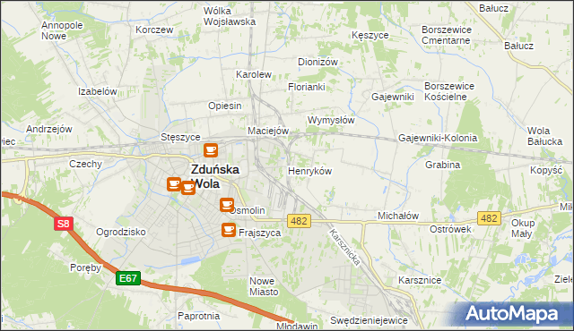 mapa Henryków gmina Zduńska Wola, Henryków gmina Zduńska Wola na mapie Targeo