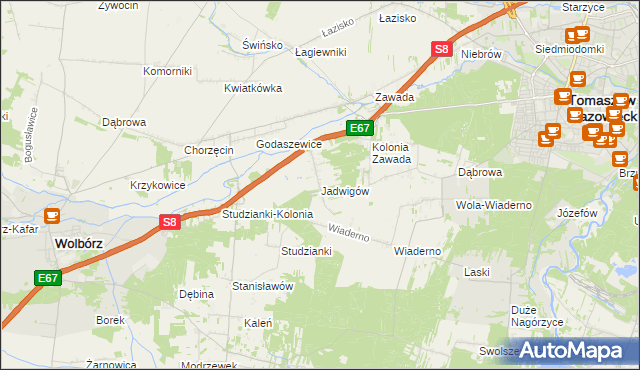 mapa Jadwigów gmina Tomaszów Mazowiecki, Jadwigów gmina Tomaszów Mazowiecki na mapie Targeo