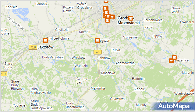 mapa Janinów gmina Grodzisk Mazowiecki, Janinów gmina Grodzisk Mazowiecki na mapie Targeo