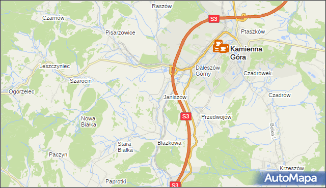 mapa Janiszów gmina Kamienna Góra, Janiszów gmina Kamienna Góra na mapie Targeo