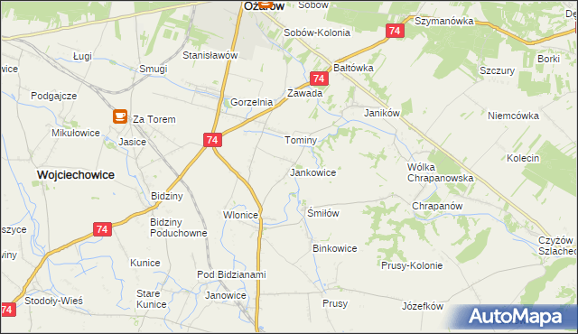 mapa Jankowice gmina Ożarów, Jankowice gmina Ożarów na mapie Targeo