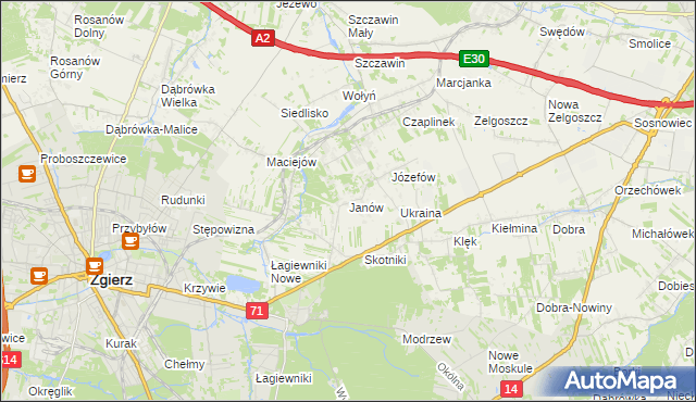 mapa Janów gmina Zgierz, Janów gmina Zgierz na mapie Targeo
