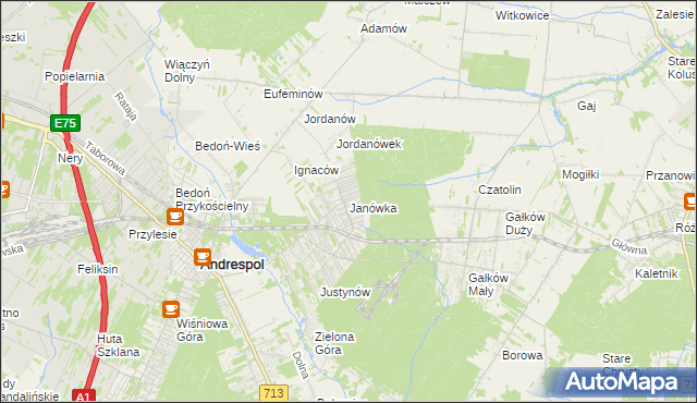 mapa Janówka gmina Andrespol, Janówka gmina Andrespol na mapie Targeo