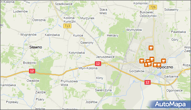 mapa Januszewice gmina Opoczno, Januszewice gmina Opoczno na mapie Targeo