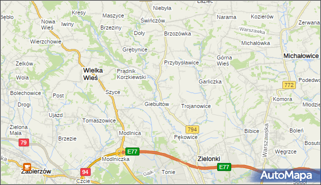 mapa Januszowice gmina Zielonki, Januszowice gmina Zielonki na mapie Targeo