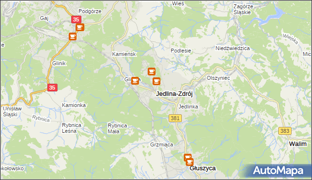 mapa Jedlina-Zdrój, Jedlina-Zdrój na mapie Targeo