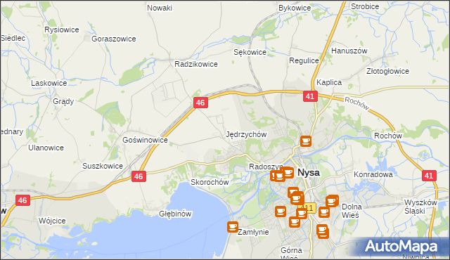 mapa Jędrzychów gmina Nysa, Jędrzychów gmina Nysa na mapie Targeo