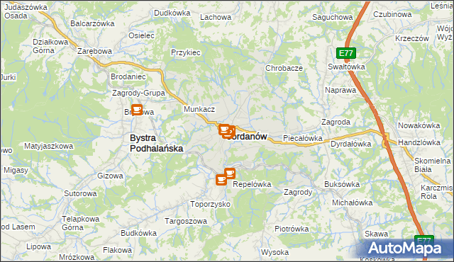 mapa Jordanów powiat suski, Jordanów powiat suski na mapie Targeo