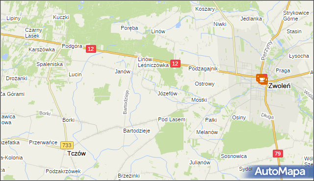 mapa Józefów gmina Tczów, Józefów gmina Tczów na mapie Targeo