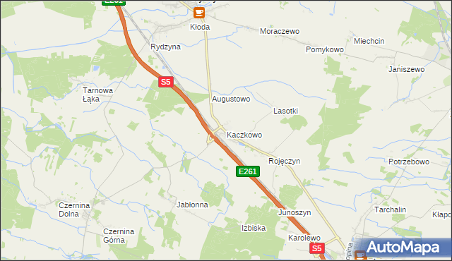 mapa Kaczkowo gmina Rydzyna, Kaczkowo gmina Rydzyna na mapie Targeo