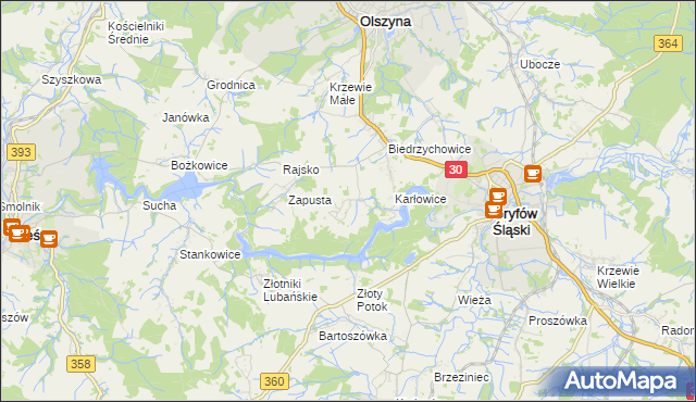 mapa Kałużna gmina Olszyna, Kałużna gmina Olszyna na mapie Targeo