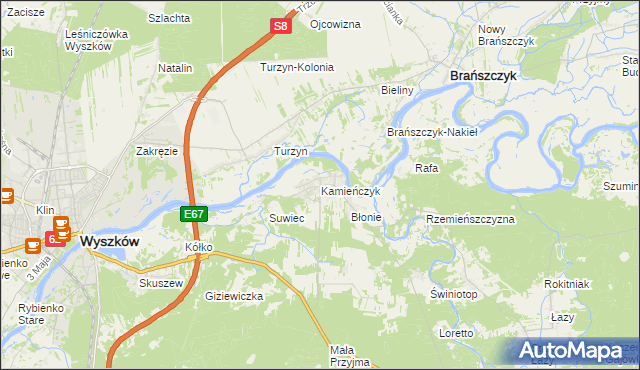 mapa Kamieńczyk gmina Wyszków, Kamieńczyk gmina Wyszków na mapie Targeo