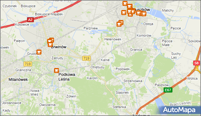 mapa Kanie gmina Brwinów, Kanie gmina Brwinów na mapie Targeo