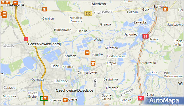 mapa Kaniów gmina Bestwina, Kaniów gmina Bestwina na mapie Targeo