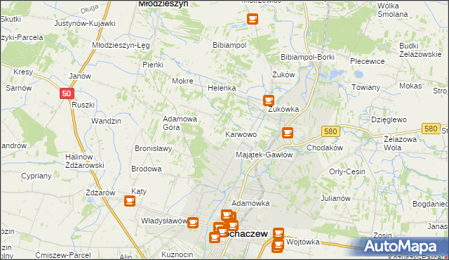mapa Karwowo gmina Sochaczew, Karwowo gmina Sochaczew na mapie Targeo