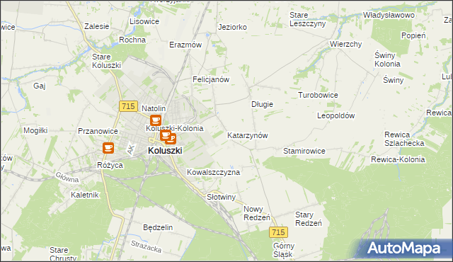 mapa Katarzynów gmina Koluszki, Katarzynów gmina Koluszki na mapie Targeo