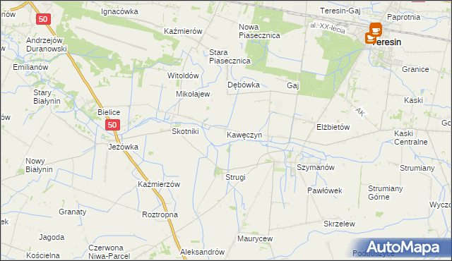 mapa Kawęczyn gmina Teresin, Kawęczyn gmina Teresin na mapie Targeo