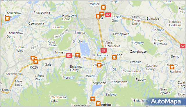 mapa Kobiernice, Kobiernice na mapie Targeo