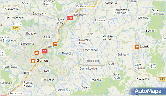 mapa Kobylanka gmina Gorlice, Kobylanka gmina Gorlice na mapie Targeo