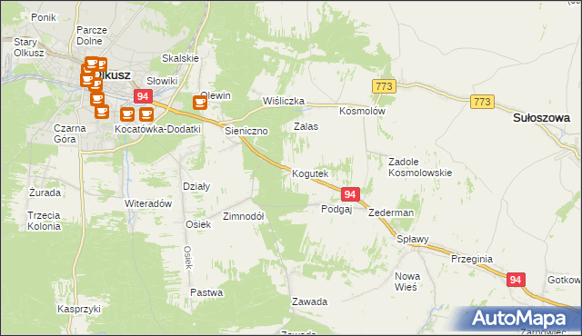 mapa Kogutek gmina Olkusz, Kogutek gmina Olkusz na mapie Targeo