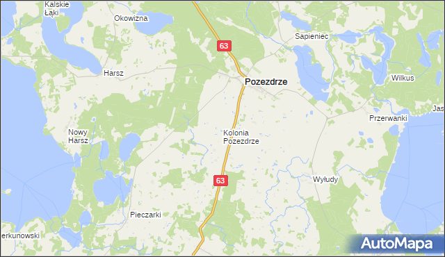 mapa Kolonia Pozezdrze, Kolonia Pozezdrze na mapie Targeo