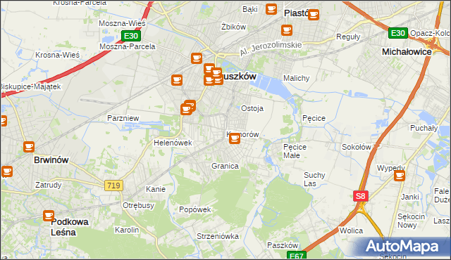 mapa Komorów gmina Michałowice, Komorów gmina Michałowice na mapie Targeo