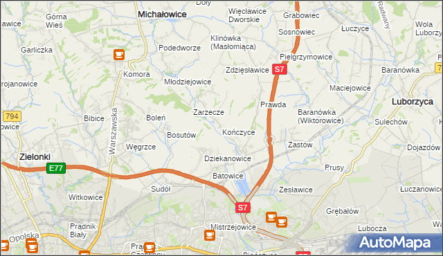 mapa Kończyce gmina Michałowice, Kończyce gmina Michałowice na mapie Targeo