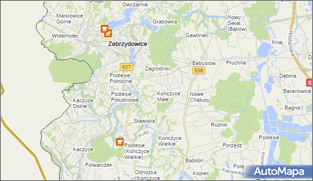 mapa Kończyce Małe, Kończyce Małe na mapie Targeo