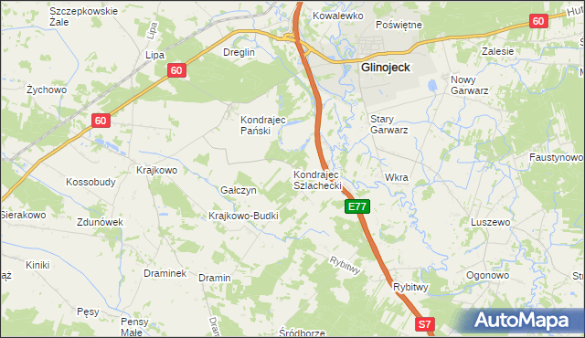 mapa Kondrajec Szlachecki, Kondrajec Szlachecki na mapie Targeo