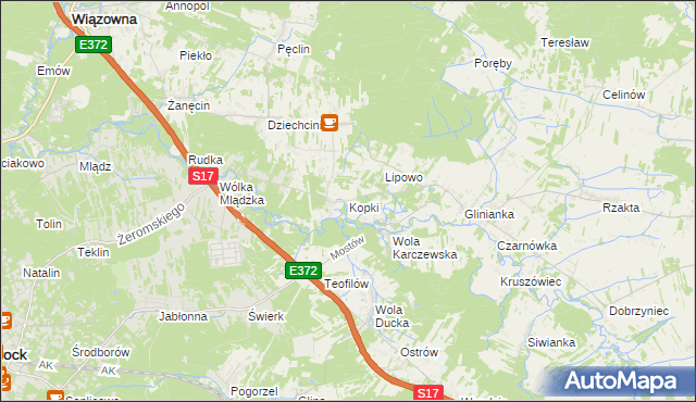 mapa Kopki gmina Wiązowna, Kopki gmina Wiązowna na mapie Targeo