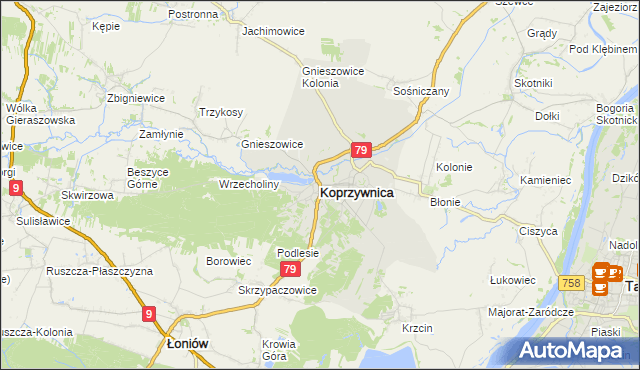 mapa Koprzywnica powiat sandomierski, Koprzywnica powiat sandomierski na mapie Targeo