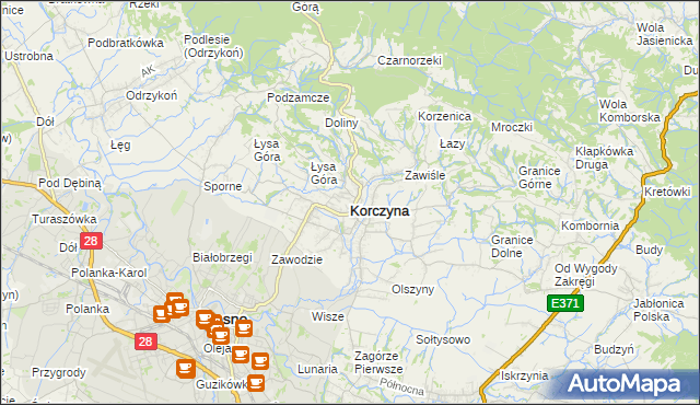 mapa Korczyna powiat krośnieński, Korczyna powiat krośnieński na mapie Targeo