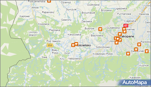 mapa Kościelisko, Kościelisko na mapie Targeo