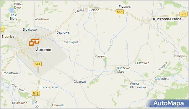 mapa Kosewo gmina Żuromin, Kosewo gmina Żuromin na mapie Targeo