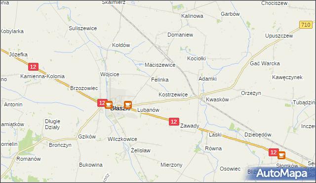 mapa Kostrzewice, Kostrzewice na mapie Targeo