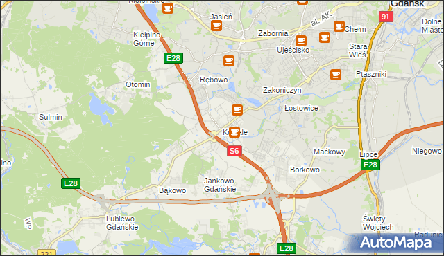 mapa Kowale gmina Kolbudy, Kowale gmina Kolbudy na mapie Targeo