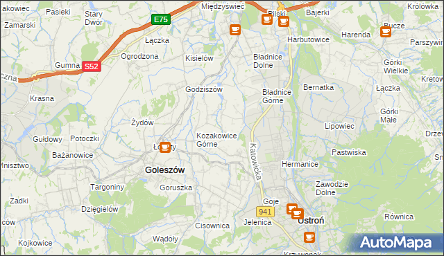 mapa Kozakowice Dolne, Kozakowice Dolne na mapie Targeo