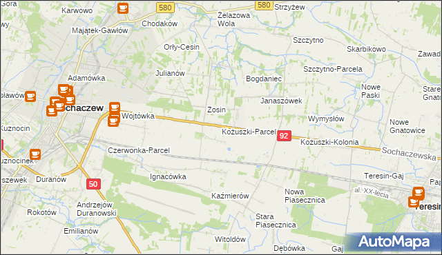 mapa Kożuszki-Parcel, Kożuszki-Parcel na mapie Targeo